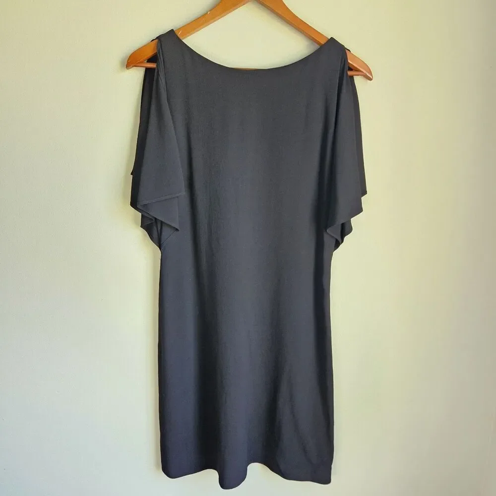 Theory Andzelika Rosina Boat-Neck Crepe Dress Womens 00 Flutter Sleeve Black NWT